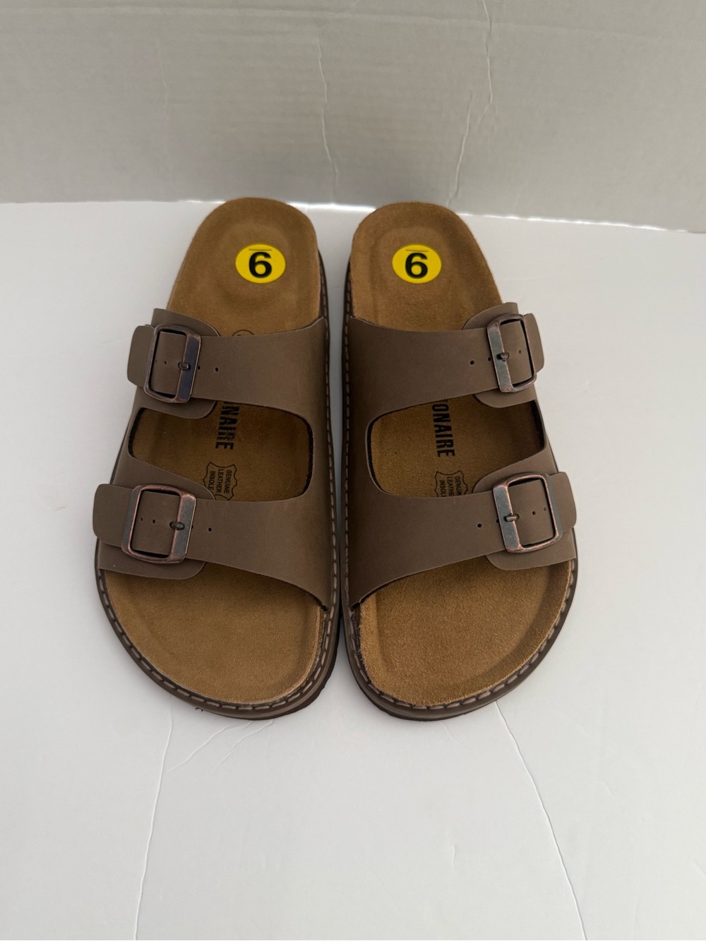 Woman’s CUSHIONARIE Double-Buckle Slide Sandals in Brown NEW